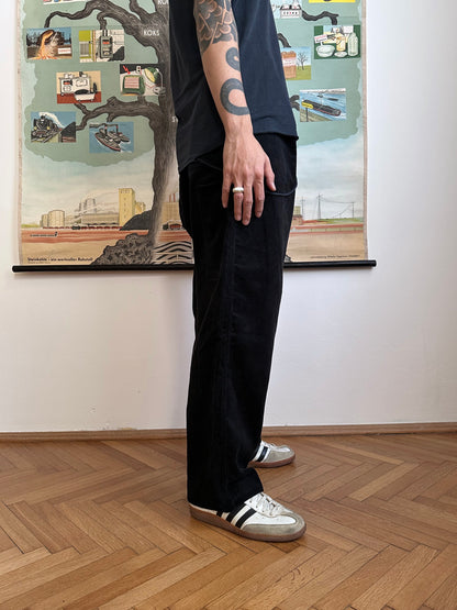 Deadstock king sized East‑German corduroy work trousers Black - w44