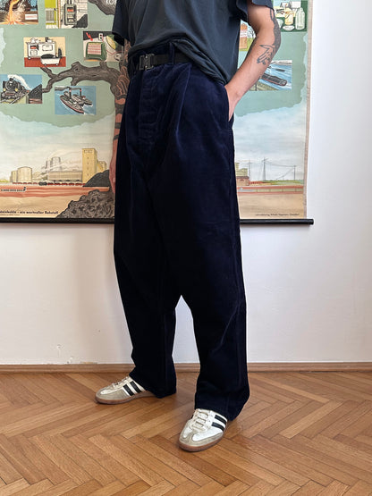 Deadstock king sized East‑German corduroy work trousers Navy - w47