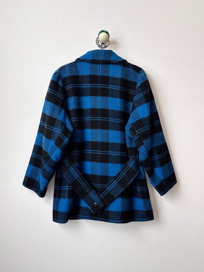 1980s VEB plaid wool stand collar coat turtan check checkered blue black 80s East German Germany DDR 80's 1980's jacket vintage clothing clothes Prague Praha Czech 古着 古着屋 プラハ TOTO　チェコ ヴィンテージ ヴィンテージショップ ヴィンテージストア ステンカラー コート ジャケット