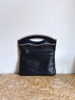 navy leather hand bag