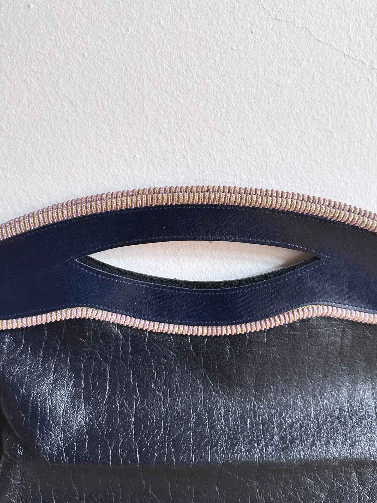 navy leather hand bag