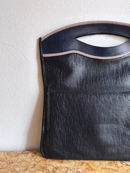 navy leather hand bag