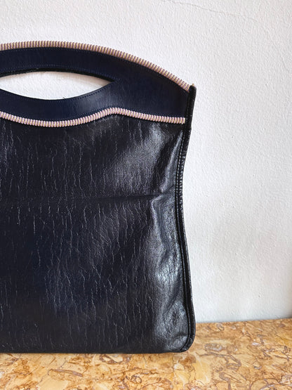 navy leather hand bag