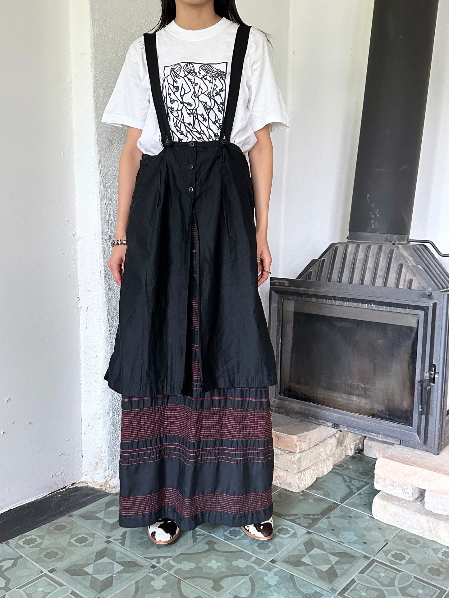 1940s France black polished cotton apron