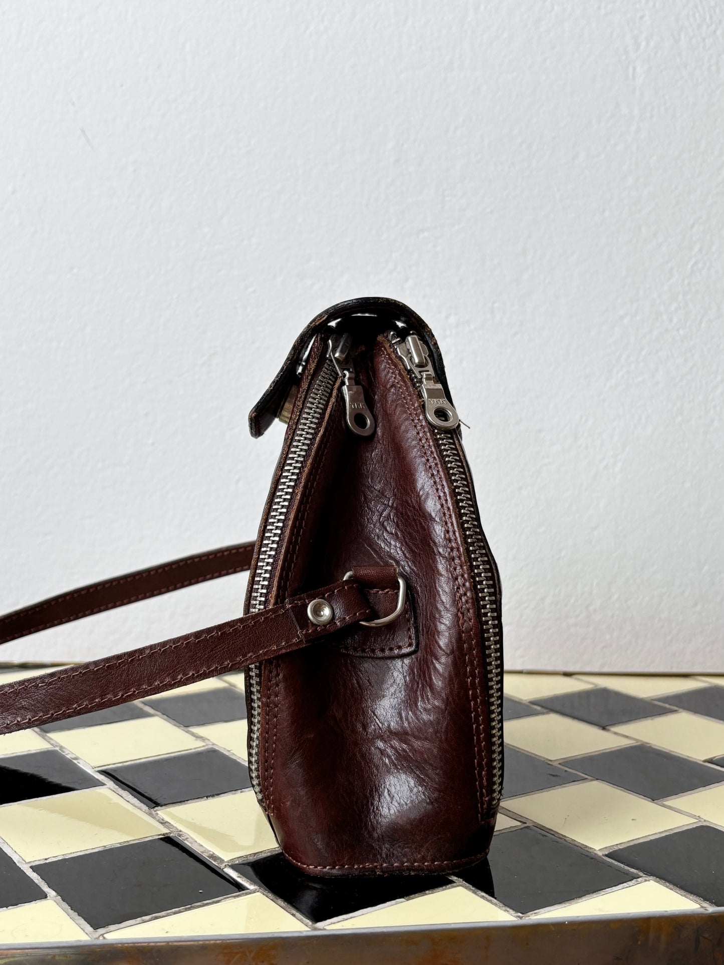 vintage leather tulip bag