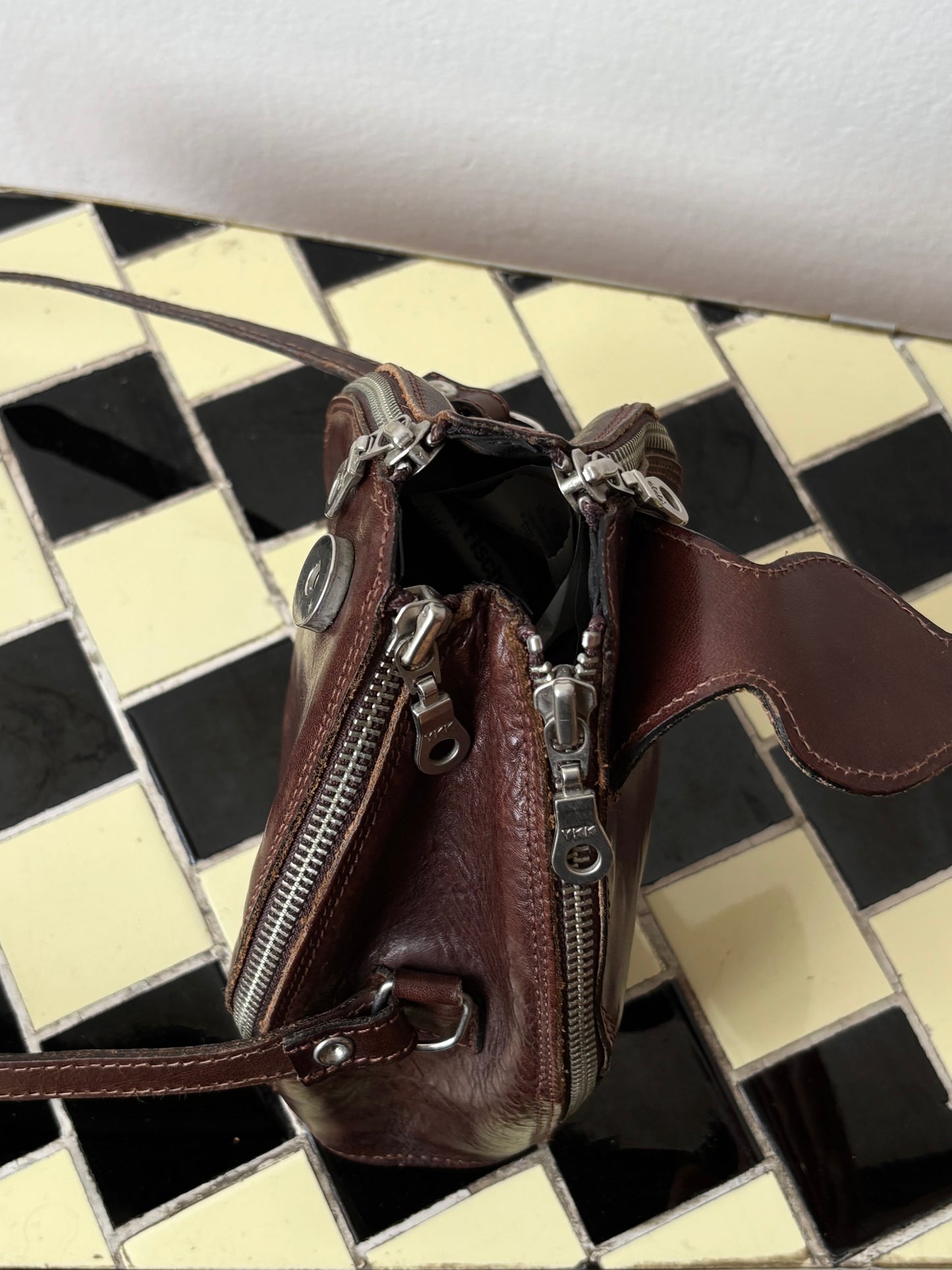 vintage leather tulip bag