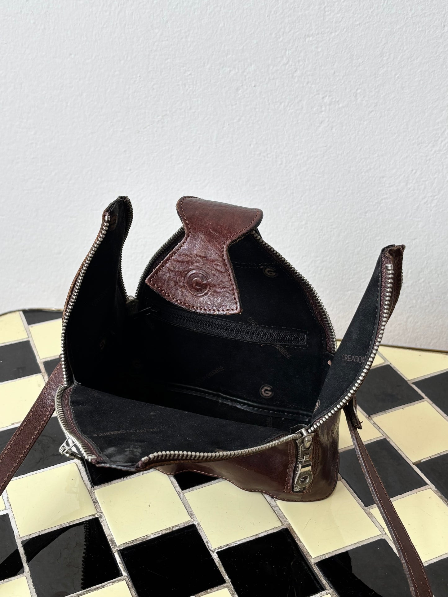 vintage leather tulip bag