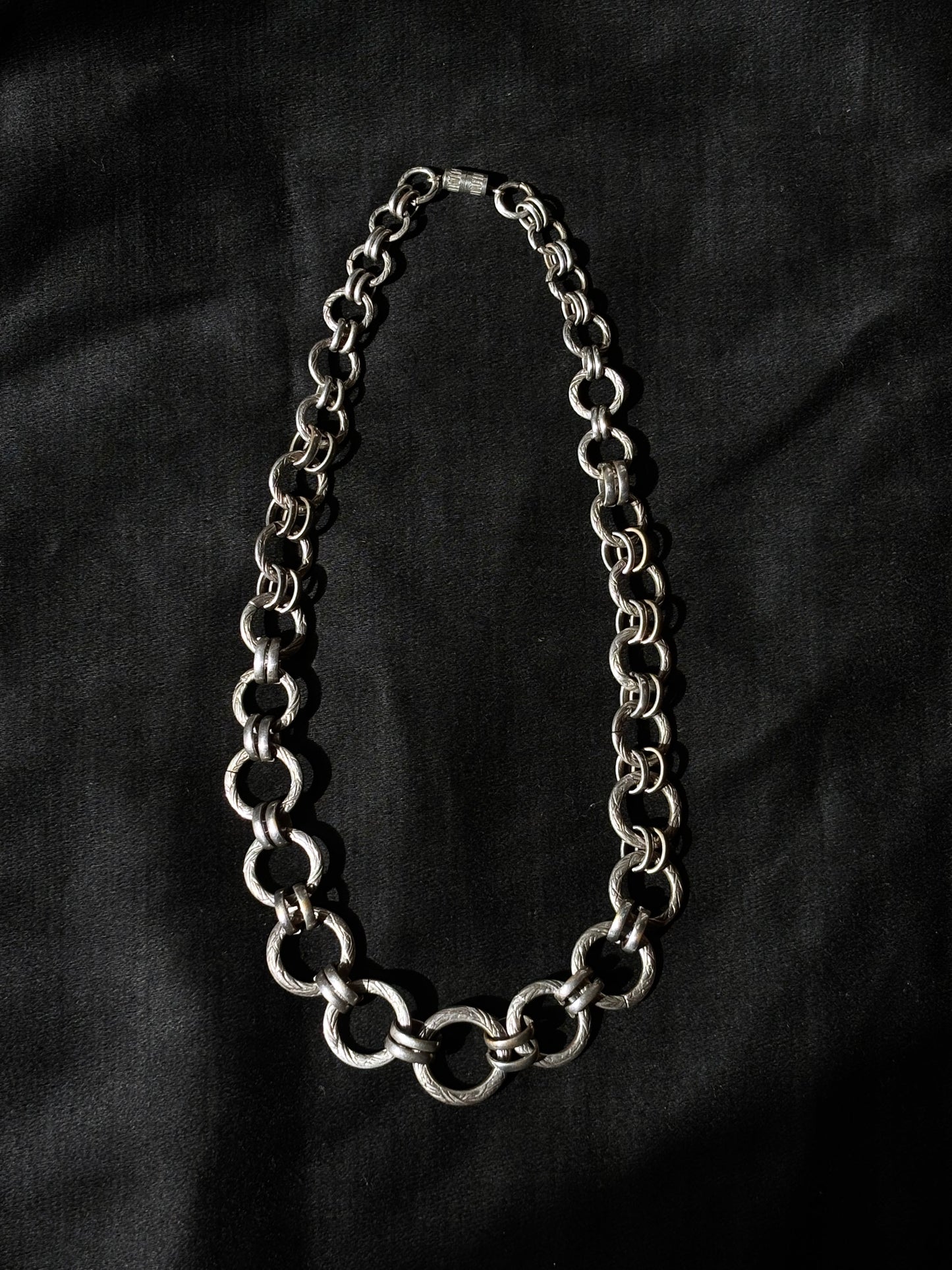 French metal hand graved chain necklace