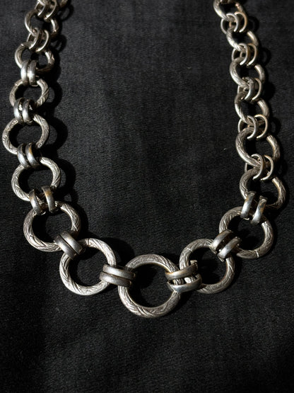 French metal hand graved chain necklace