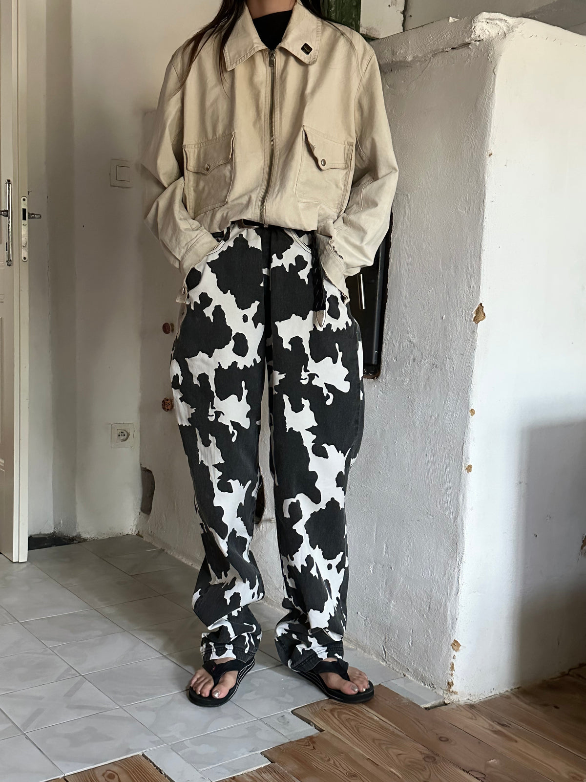 90s cow print cotton trouser, 5 pockets W33
