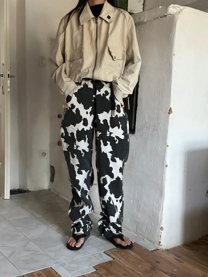 90s cow print cotton trouser, 5 pockets W33