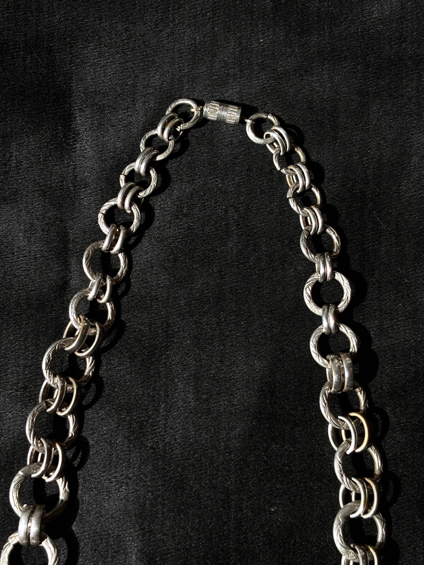 French metal hand graved chain necklace