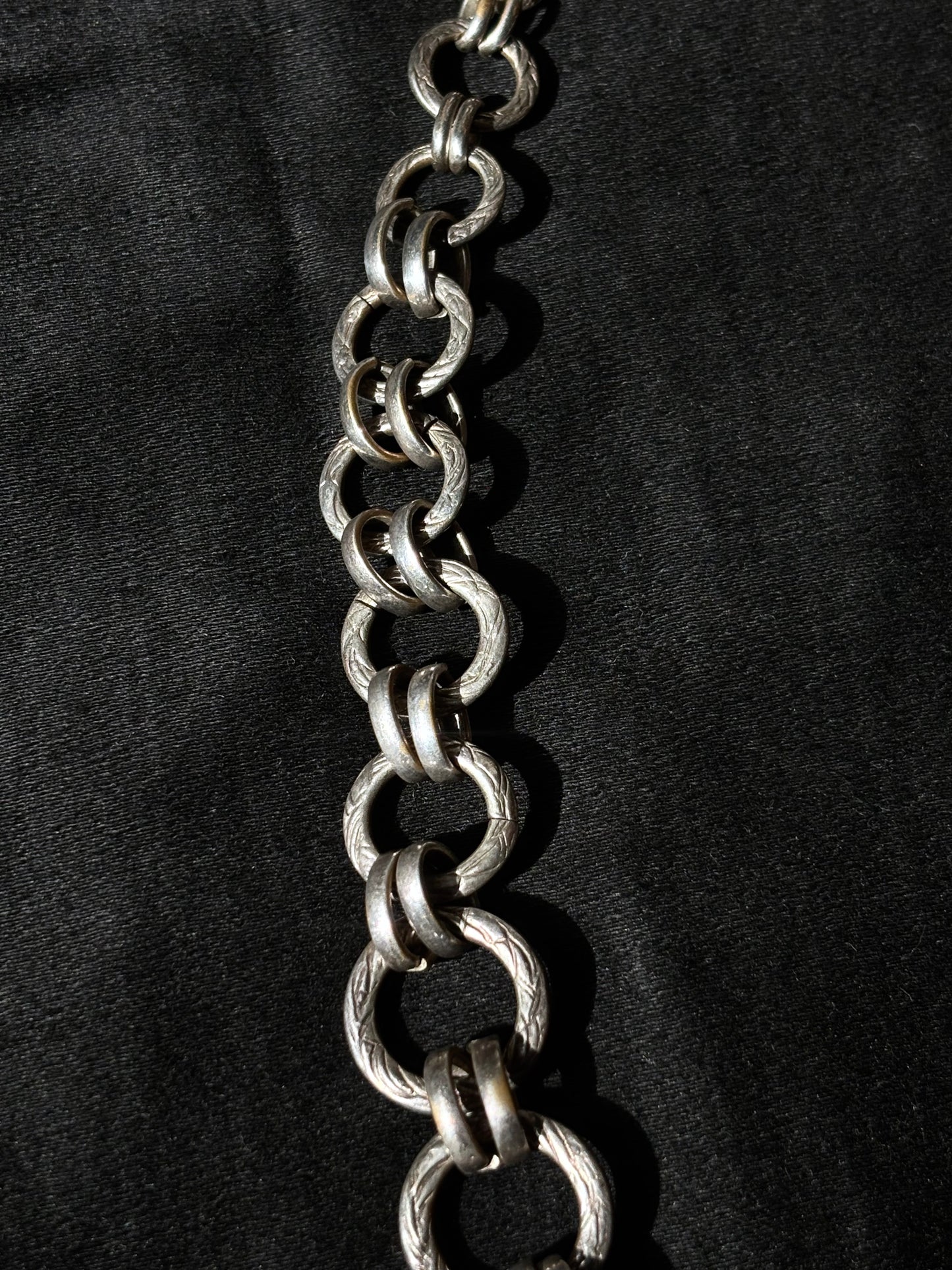 French metal hand graved chain necklace