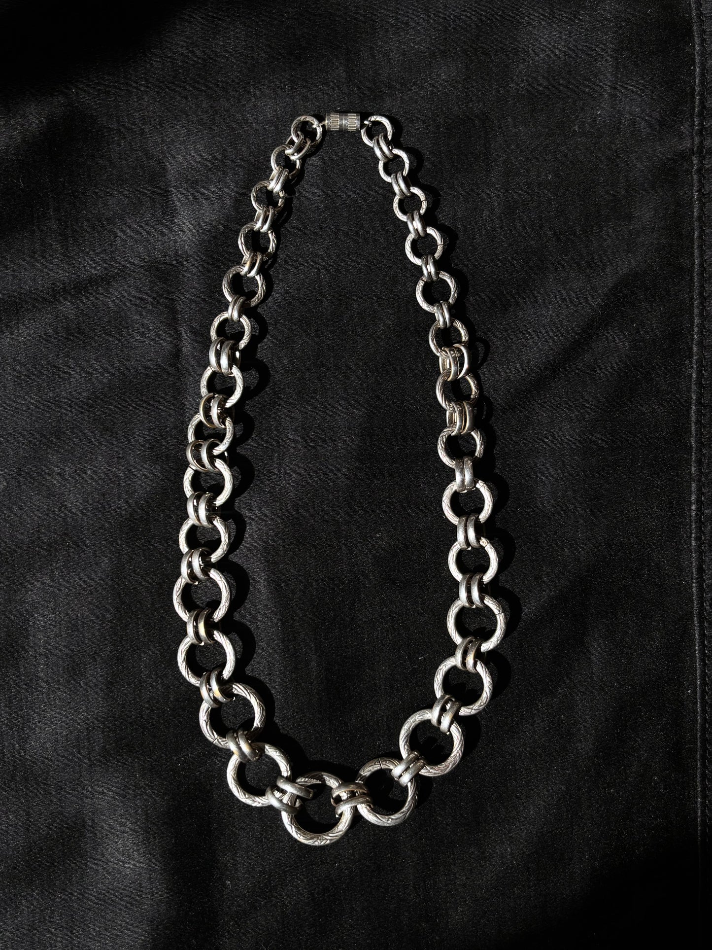 French metal hand graved chain necklace