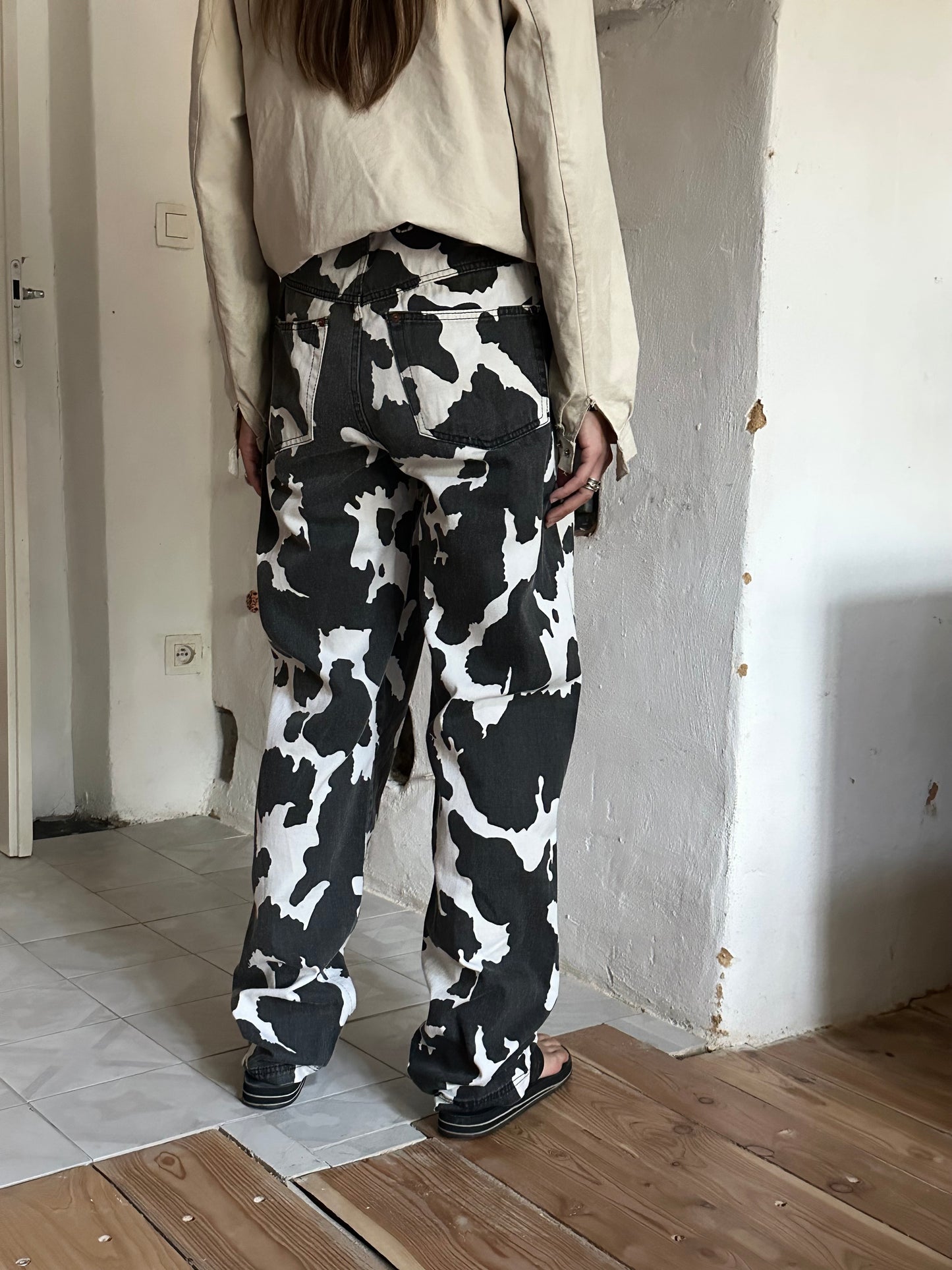 90s cow print cotton trouser, 5 pockets W33