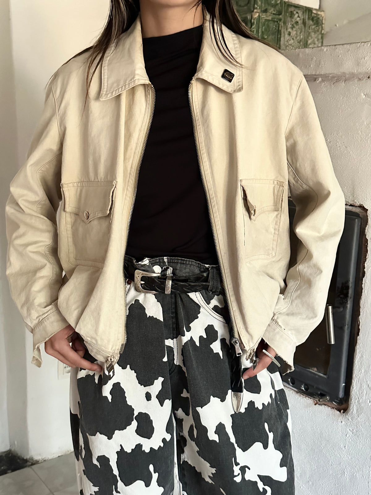 90s cow print cotton trouser, 5 pockets W33