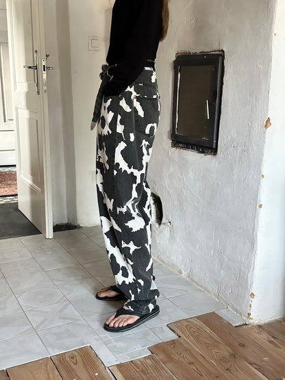 90s cow print cotton trouser, 5 pockets W33