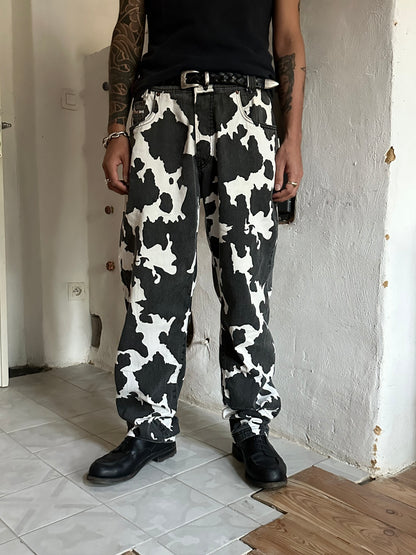 90s cow print cotton trouser, 5 pockets W33