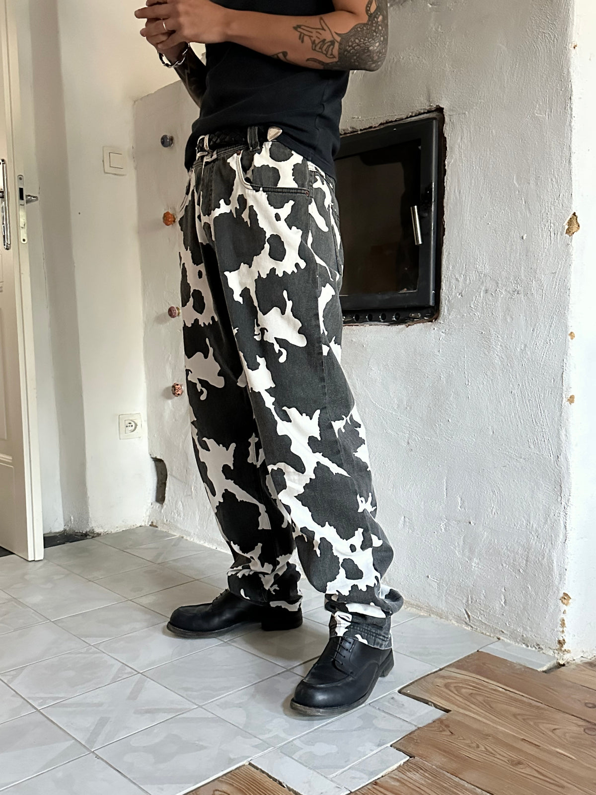90s cow print cotton trouser, 5 pockets W33