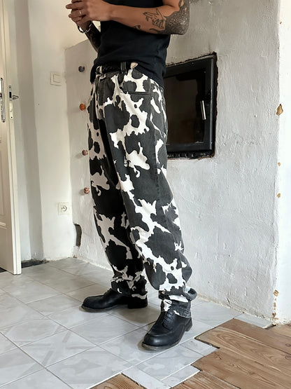 90s cow print cotton trouser, 5 pockets W33