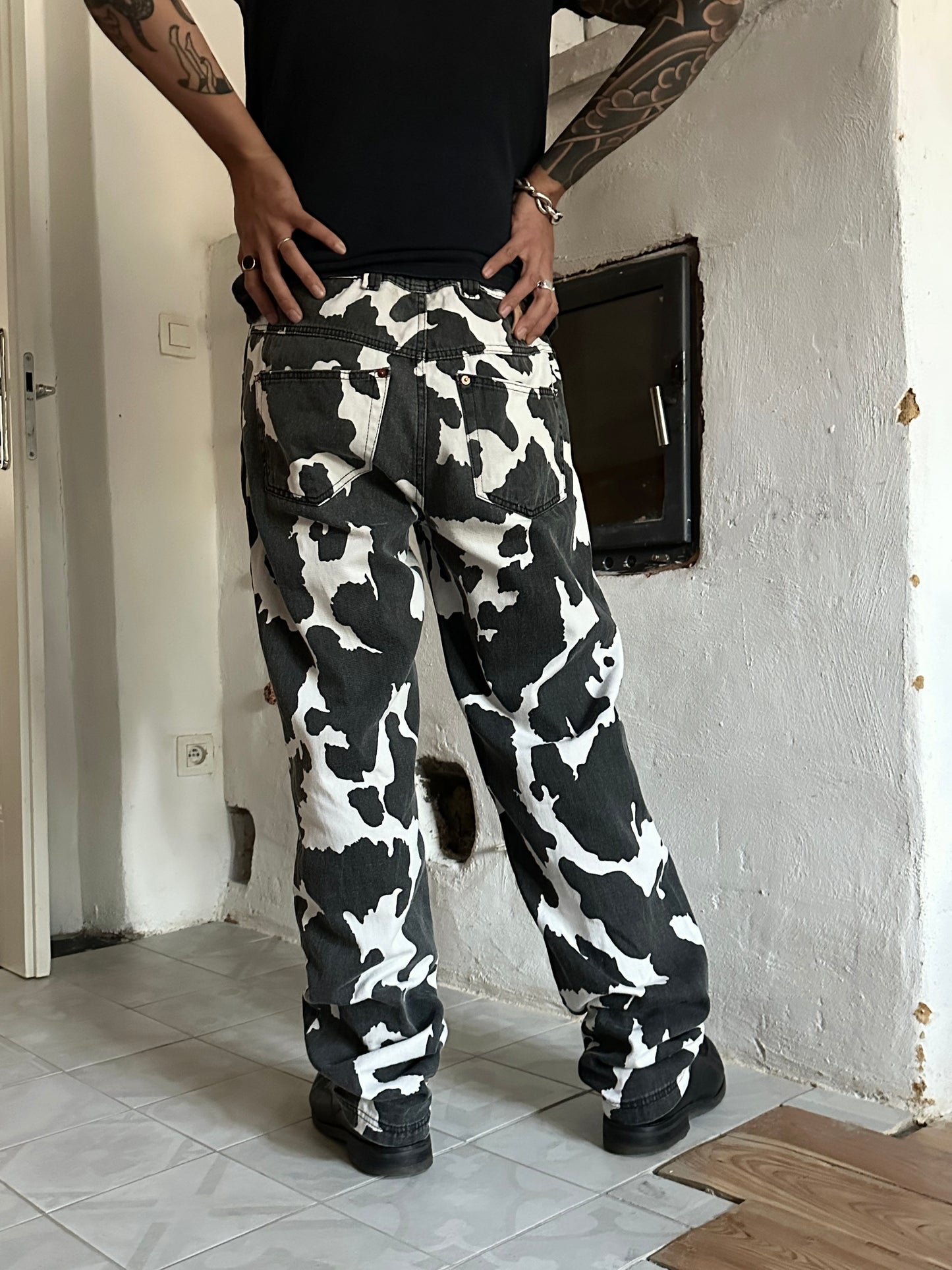 90s cow print cotton trouser, 5 pockets W33