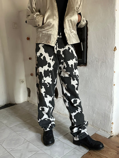 90s cow print cotton trouser, 5 pockets W33