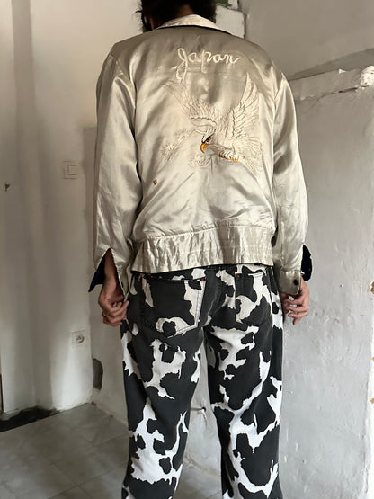 90s cow print cotton trouser, 5 pockets W33