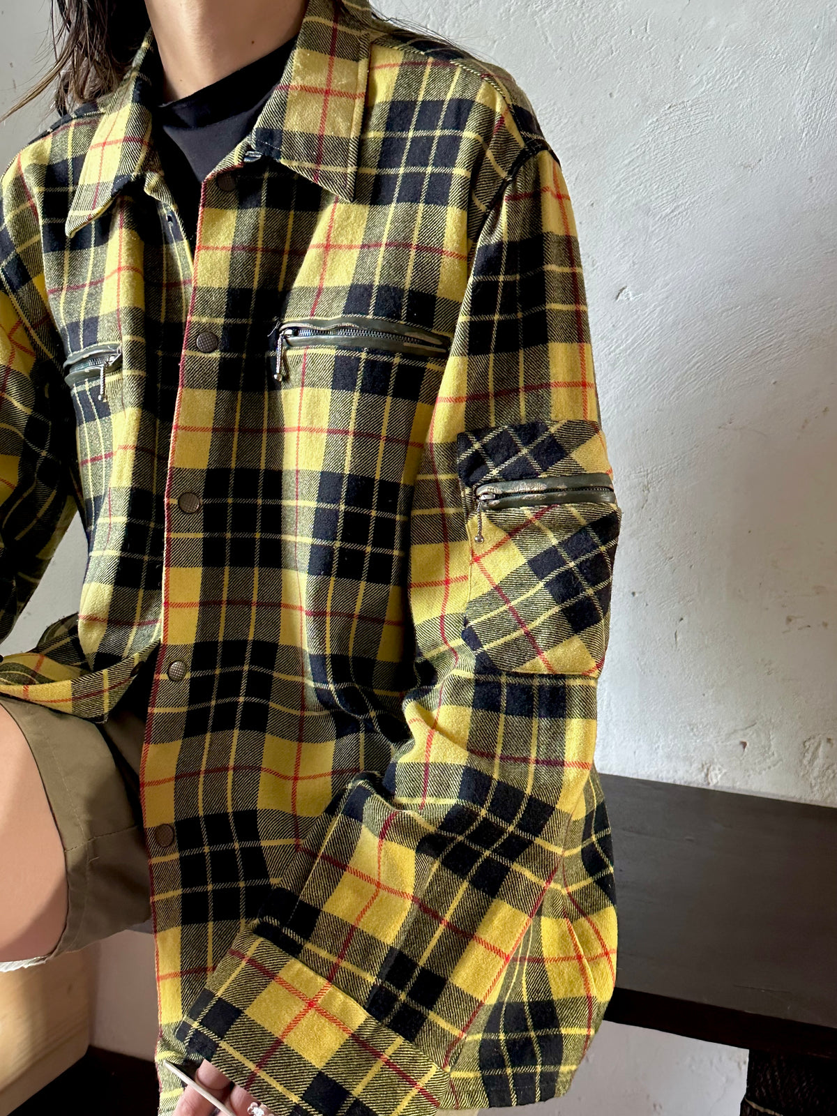 Italy plaid shirt with 3 pockets