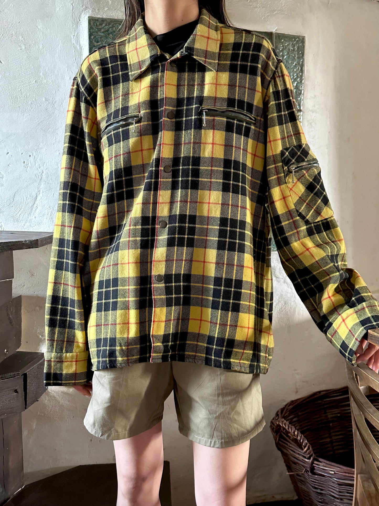 Italy plaid shirt with 3 pockets