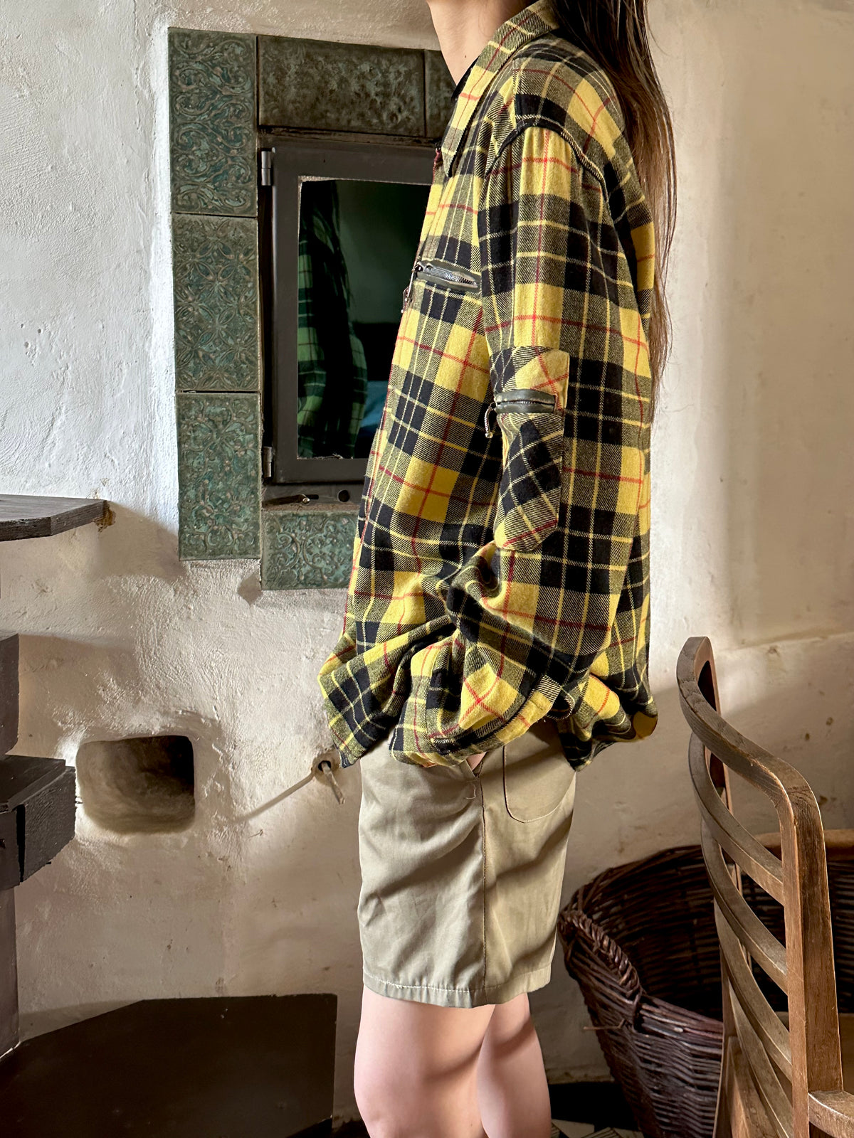 Italy plaid shirt with 3 pockets