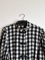 80s France gingham plaid with china button blouse