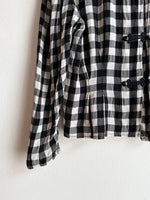 80s France gingham plaid with china button blouse