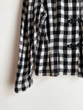 80s France gingham plaid with china button blouse