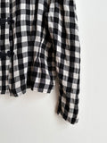 80s France gingham plaid with china button blouse