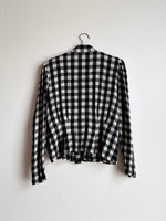 80s France gingham plaid with china button blouse