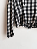 80s France gingham plaid with china button blouse