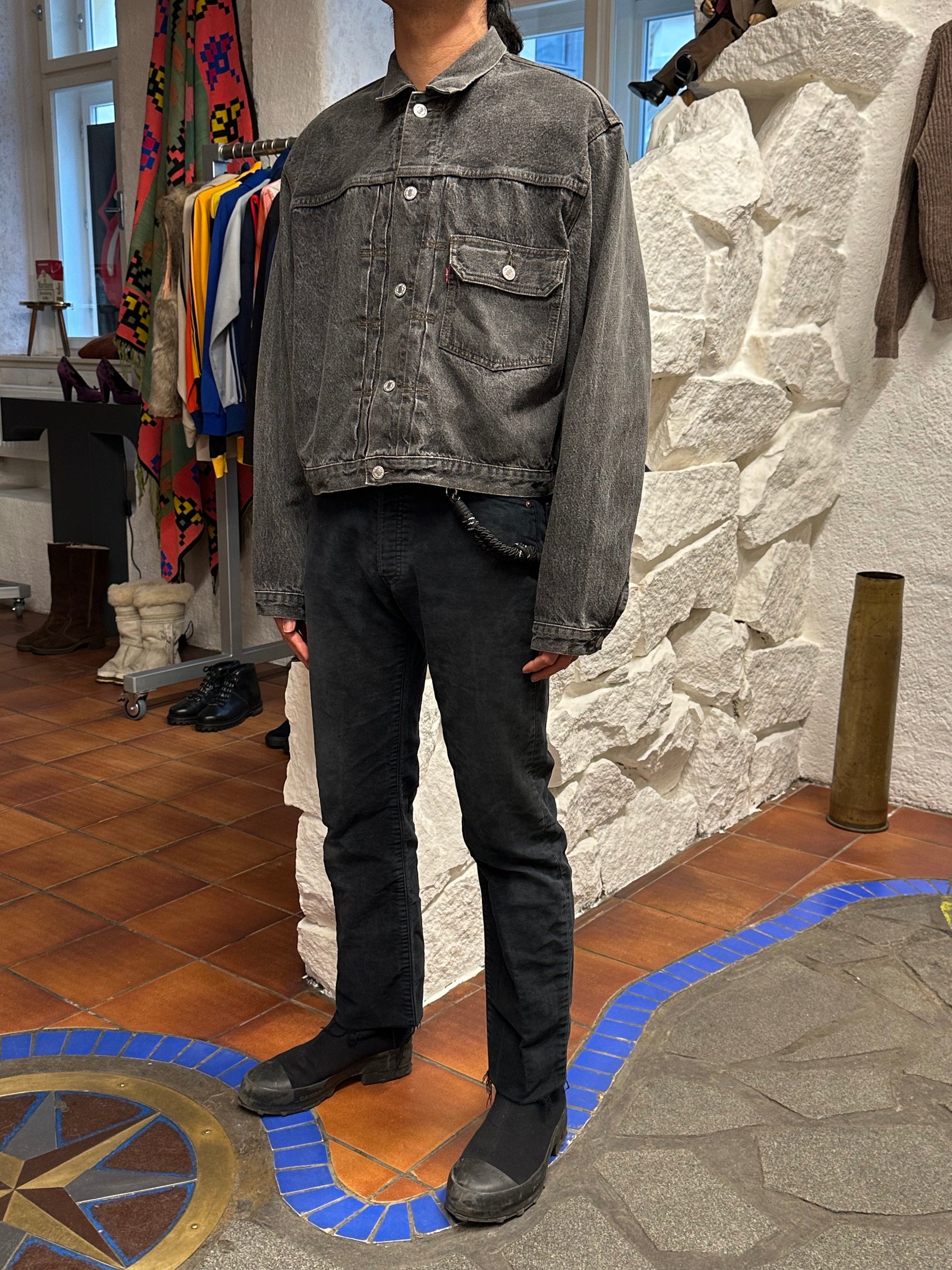 Levi's 70501 01 Type 1st Europe ヨーロッパ企画 リーバイス  1980's 88's 80年代 Black denim ファースト Gジャン Vintage ヴィンテージ Toto Praha Prague Vintage store 古着屋 古着 Vintage clothing ユーロ古着 ヨーロッパ古着 レア ブラックデニム 