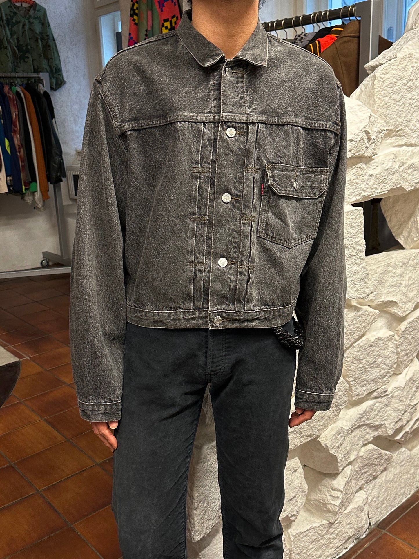 Levi's 70501 01 Type 1st Europe ヨーロッパ企画 リーバイス  1980's 88's 80年代 Black denim ファースト Gジャン Vintage ヴィンテージ Toto Praha Prague Vintage store 古着屋 古着 Vintage clothing ユーロ古着 ヨーロッパ古着 レア ブラックデニム 