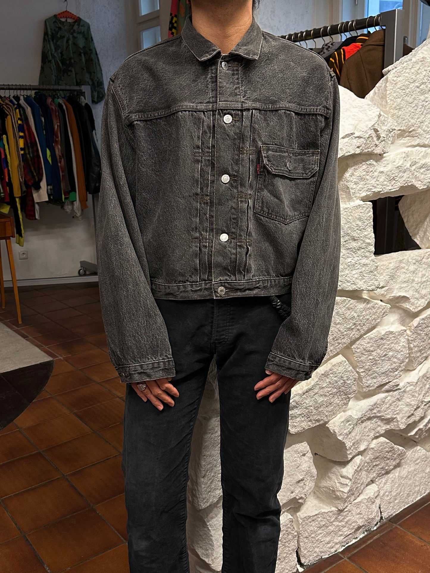 Levi's 70501 01 Type 1st Europe ヨーロッパ企画 リーバイス  1980's 88's 80年代 Black denim ファースト Gジャン Vintage ヴィンテージ Toto Praha Prague Vintage store 古着屋 古着 Vintage clothing ユーロ古着 ヨーロッパ古着 レア ブラックデニム 