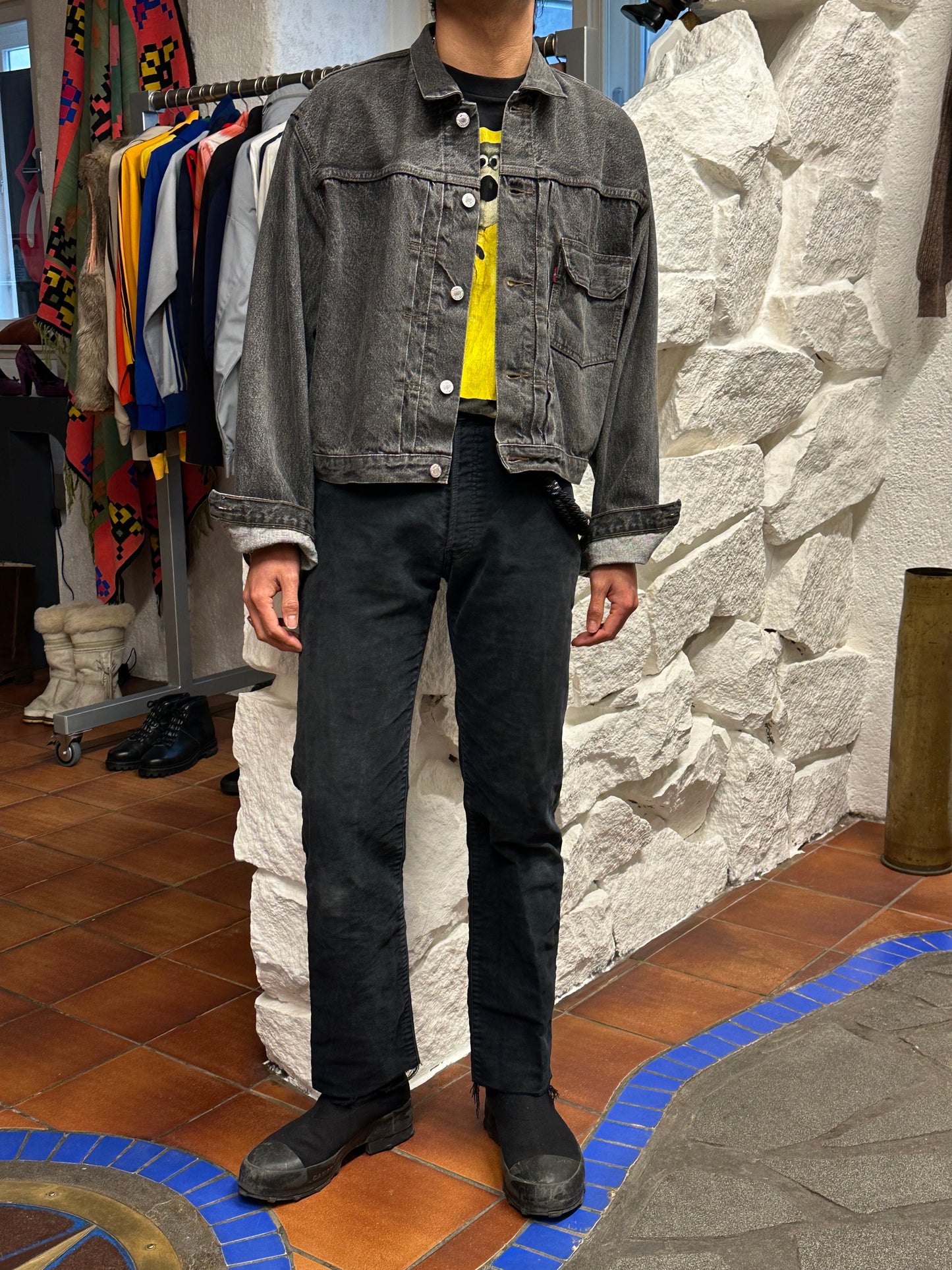 Levi's 70501 01 Type 1st Europe ヨーロッパ企画 リーバイス  1980's 88's 80年代 Black denim ファースト Gジャン Vintage ヴィンテージ Toto Praha Prague Vintage store 古着屋 古着 Vintage clothing ユーロ古着 ヨーロッパ古着 レア ブラックデニム 