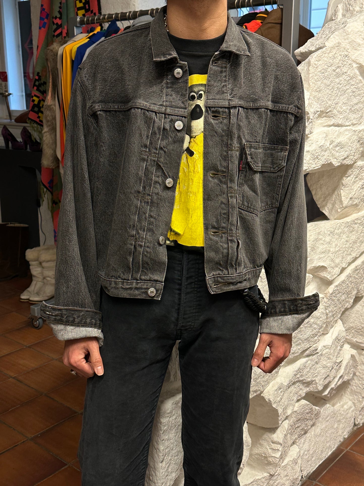 Levi's 70501 01 Type 1st Europe ヨーロッパ企画 リーバイス  1980's 88's 80年代 Black denim ファースト Gジャン Vintage ヴィンテージ Toto Praha Prague Vintage store 古着屋 古着 Vintage clothing ユーロ古着 ヨーロッパ古着 レア ブラックデニム 