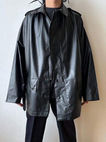 1982 French Military black rubber coat 80年代 フランス軍 レインコート ラバー 黒 Army Toto Praha Vintage clothing shop Antique shop 古着屋 プラハ Showroom appointment Prague ユーロ古着 ヨーロッパ古着 古着卸 ヴィンテージ