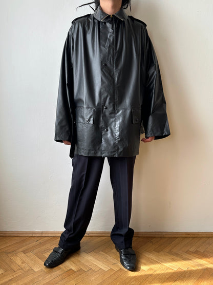 1982 French Military black rubber coat 80年代 フランス軍 レインコート ラバー 黒 Army Toto Praha Vintage clothing shop Antique shop 古着屋 プラハ Showroom appointment Prague ユーロ古着 ヨーロッパ古着 古着卸 ヴィンテージ