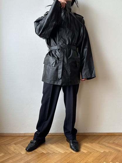 1982 French Military black rubber coat 80年代 フランス軍 レインコート ラバー 黒 Army Toto Praha Vintage clothing shop Antique shop 古着屋 プラハ Showroom appointment Prague ユーロ古着 ヨーロッパ古着 古着卸 ヴィンテージ