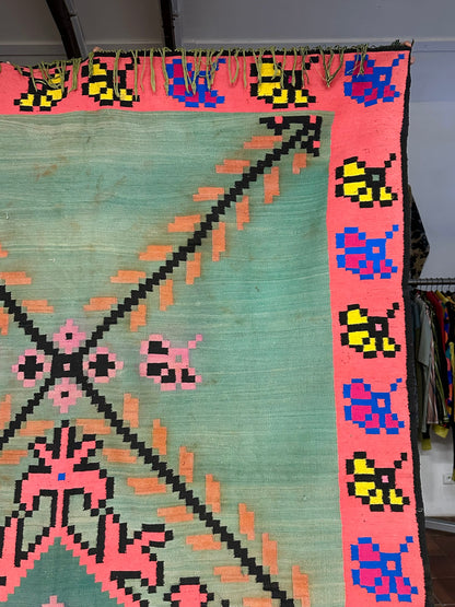 Turkish floral bit motif kilim rug