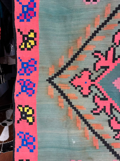 Turkish floral bit motif kilim rug