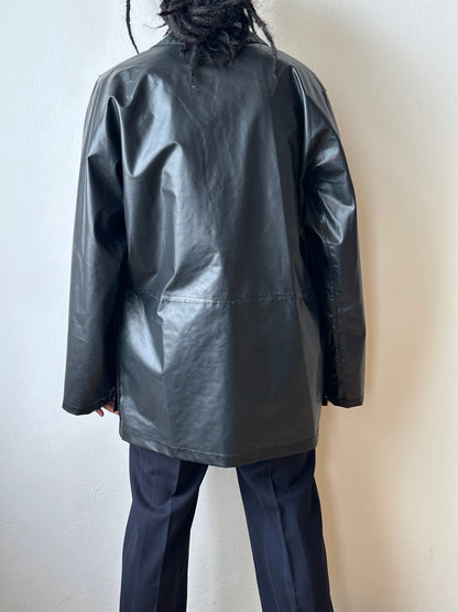 1982 French Military black rubber coat 80年代 フランス軍 レインコート ラバー 黒 Army Toto Praha Vintage clothing shop Antique shop 古着屋 プラハ Showroom appointment Prague ユーロ古着 ヨーロッパ古着 古着卸 ヴィンテージ
