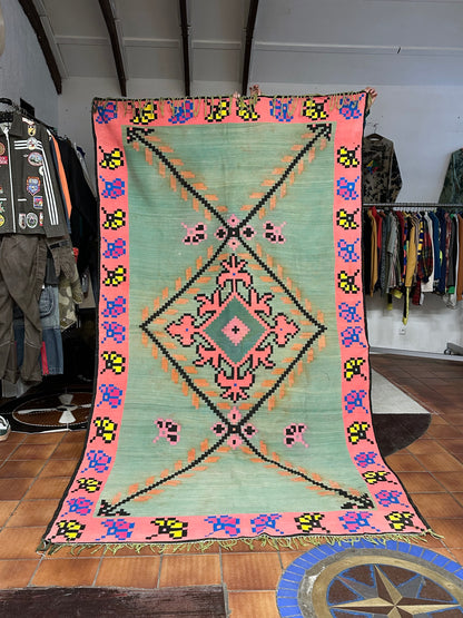 Turkish floral bit motif kilim rug