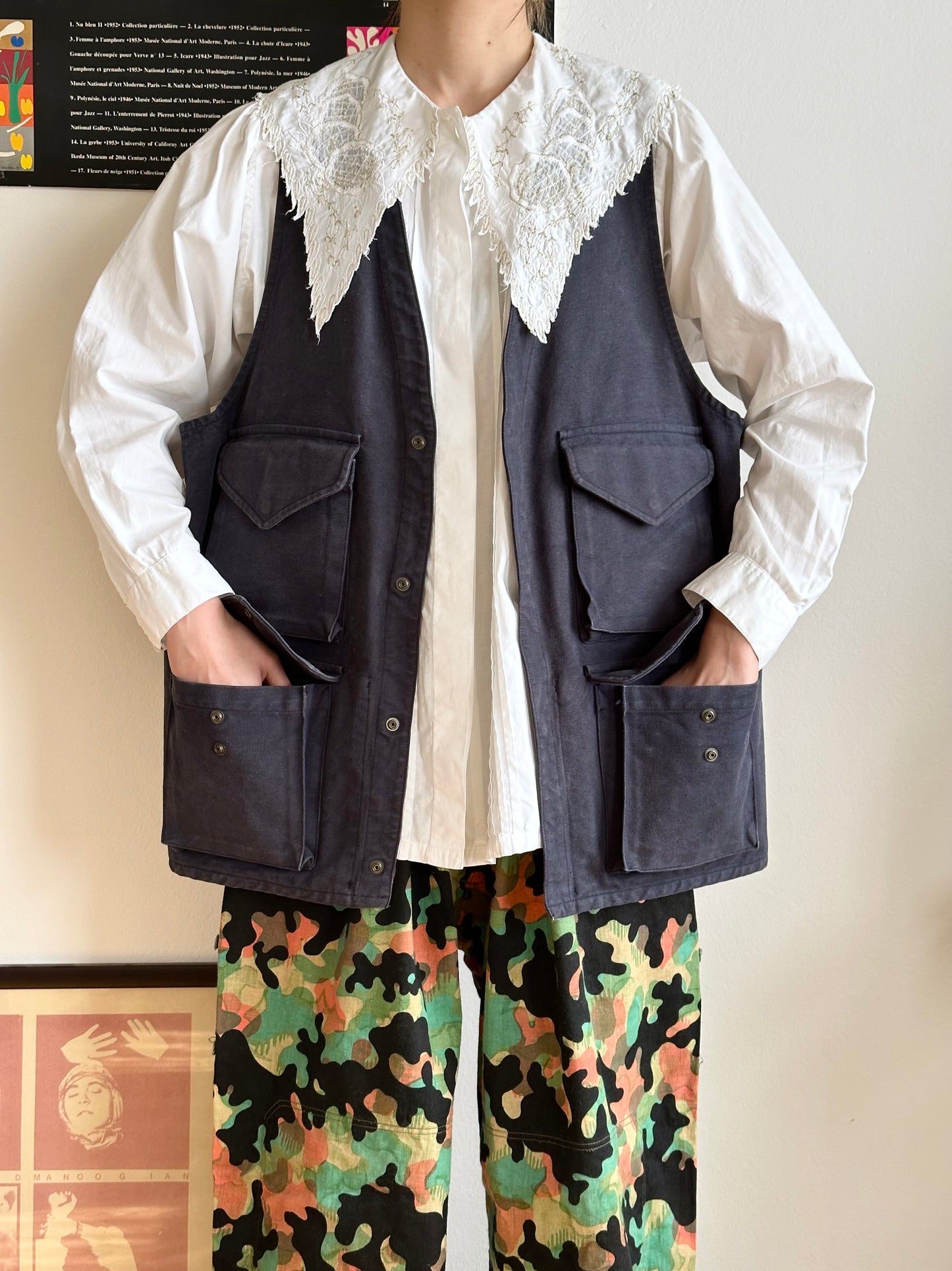 Embroidery big collar shirt