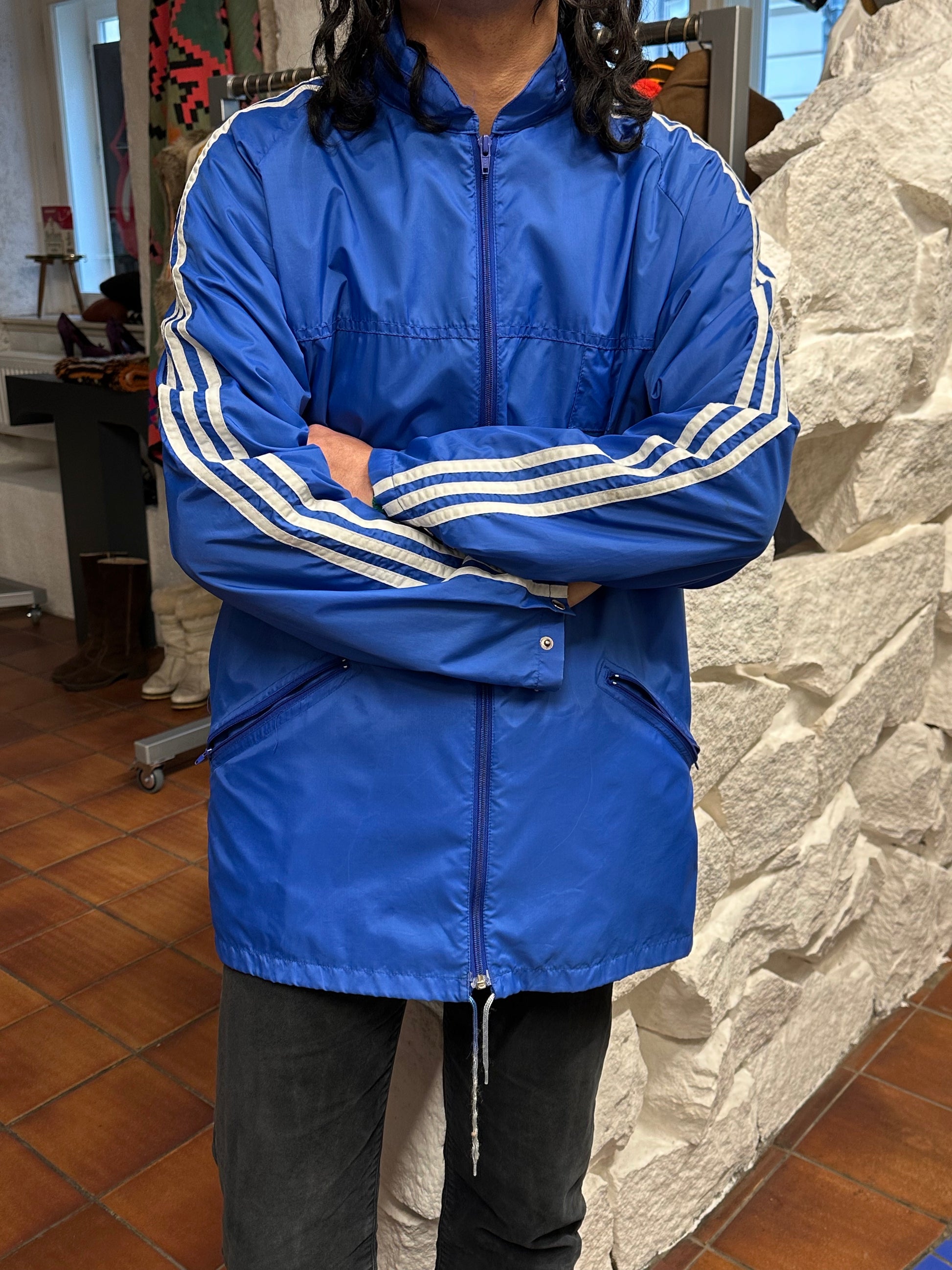 90's 90年代 Adidas アディダス Nylon Jacket ナイロン Vintage store Vintage clothing Toto Praha Prague プラハ 古着屋 古着 Blue 青 ユーロ古着 ヨーロッパ古着 古着卸 